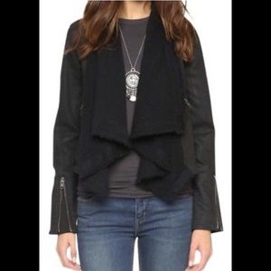 Free People Denim Front Drape Moto Zipper Jacket